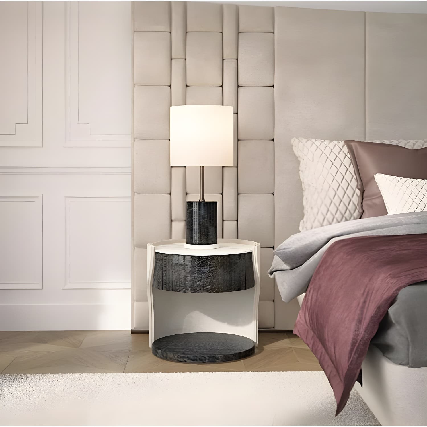 Faux Leather Nightstand 1 - Drawer Nightstand with Wood Accents - image 7