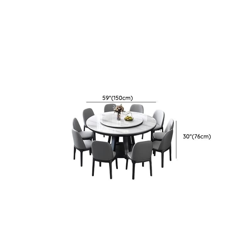 Minimalist Rounded Dining Table Set with Stump Base and Fixed Table, White Finish - image 9