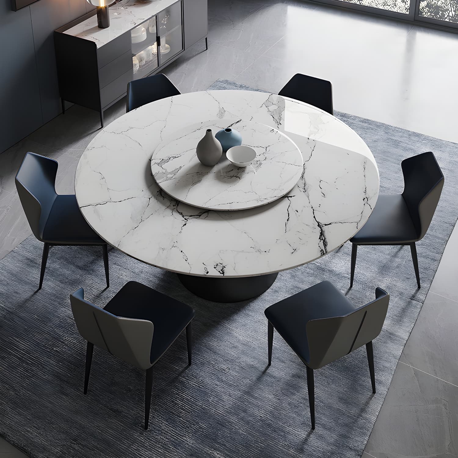 Contemporary Stone Round Dining Set 1/4/7/11 Pieces Turntable Dining Furniture for Home