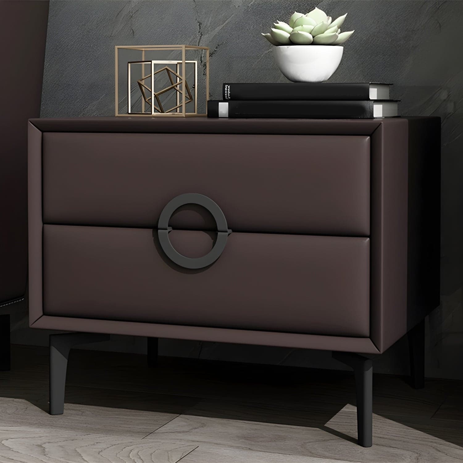Glam Style Solid Wood Two Drawers Nightstand with Legs for Bedroom - image 5