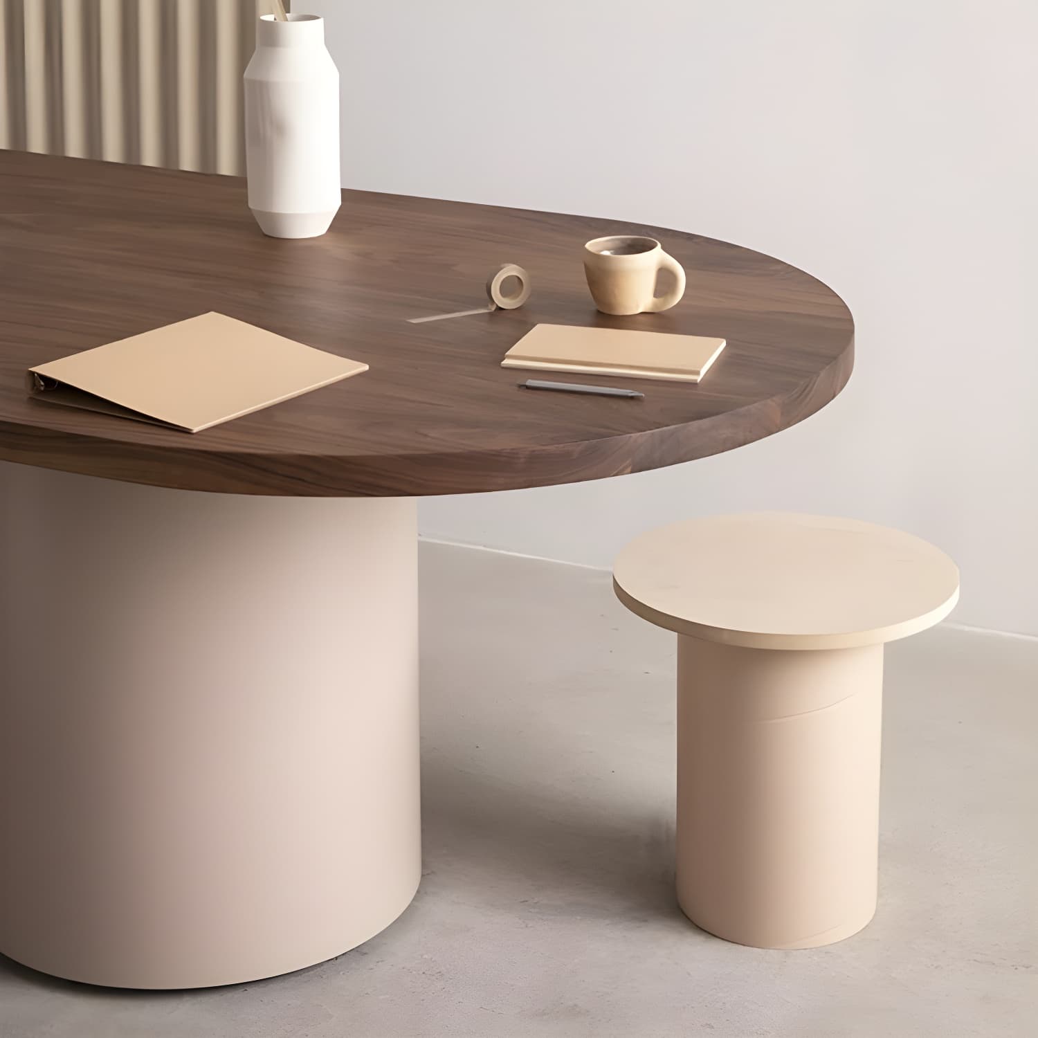 Contemporary Wood Top Oval Dinette Table White Base Dining Table for Living Room - image 5
