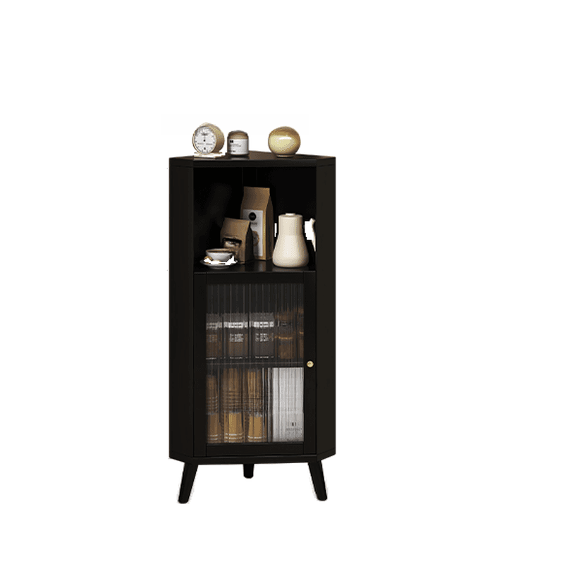 Standalone Corner Beech Midnight Black/Auburn Utility Storage Cabinet with Flexible Shelf, Glazed Door & 2 Cabinets/1 Cabinet