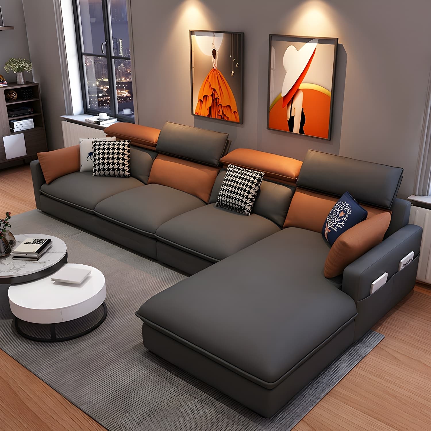 Modern Wood Frame L-Shape Sectional Sofa Chaise with Tech Cloth Upholstery - image 16