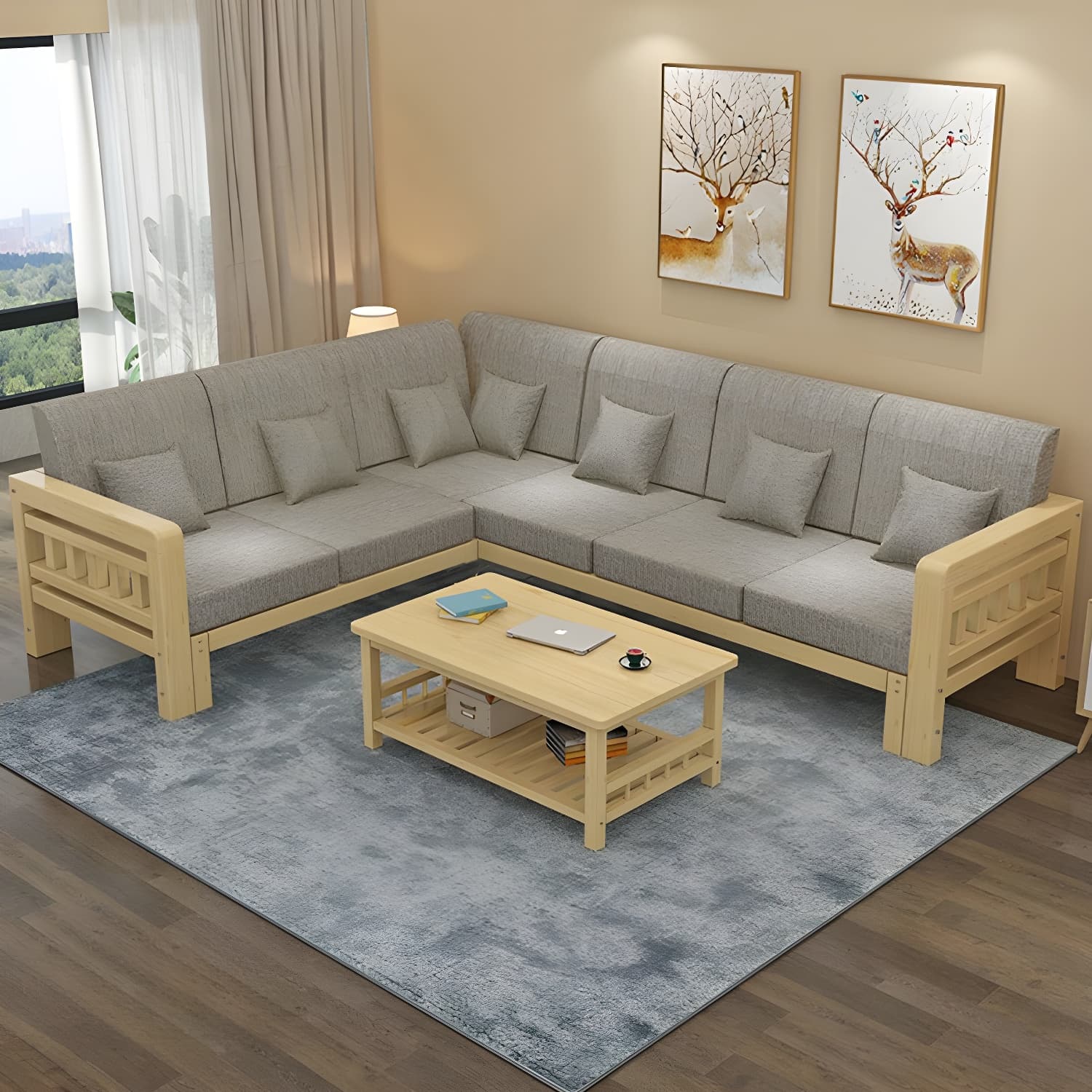 Cosy Cotton and Linen 2-Piece Sectional Sofa with Stylish Wooden Frame - image 3
