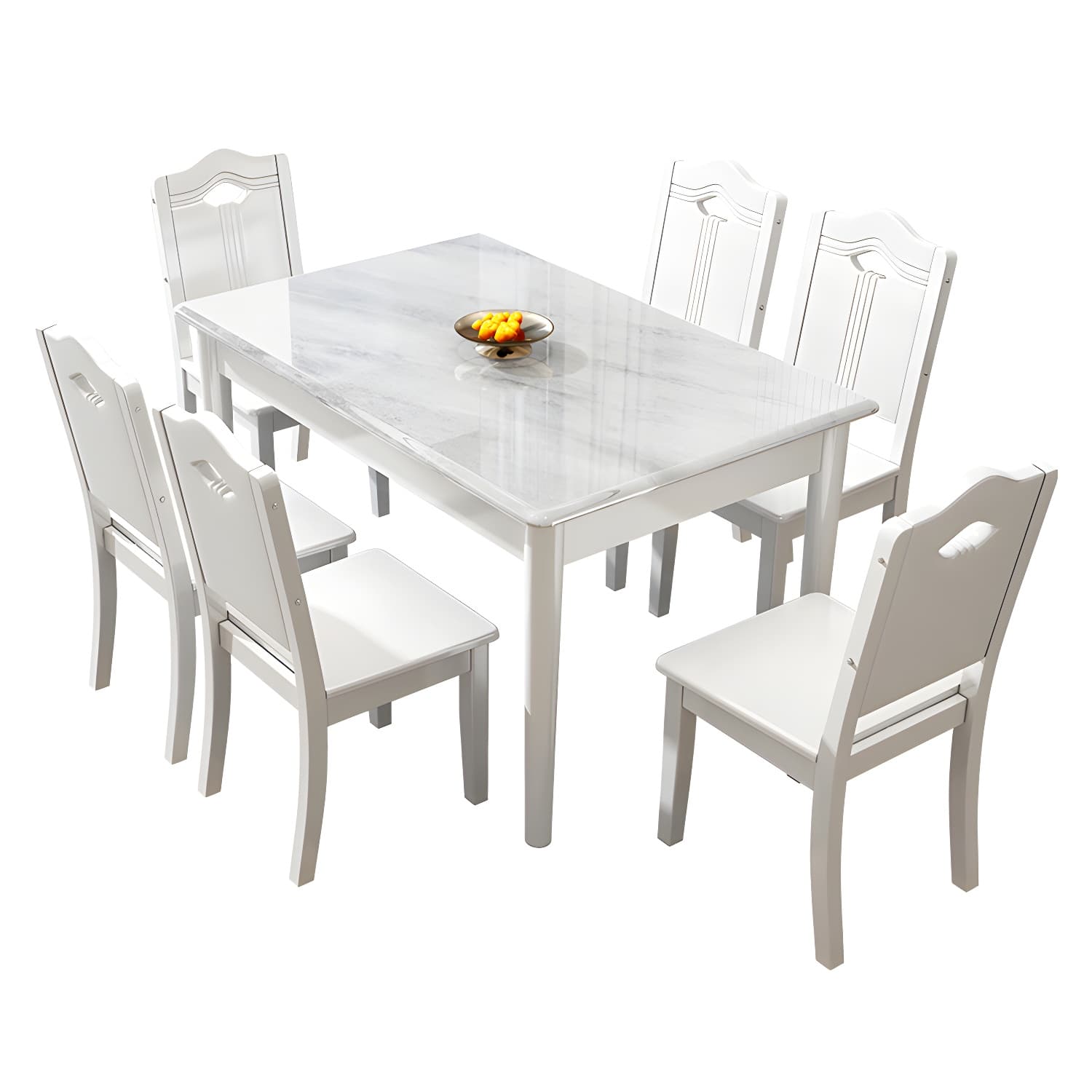 Modern White Marble Kitchen & Dining Room Set - Solid Wood Base, Faux Marble Top - image 4