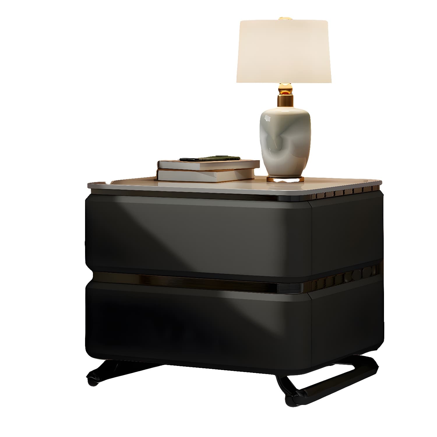Small Modern Faux Leather Nightstand with Drawer Storage in Stone Finish - image 17