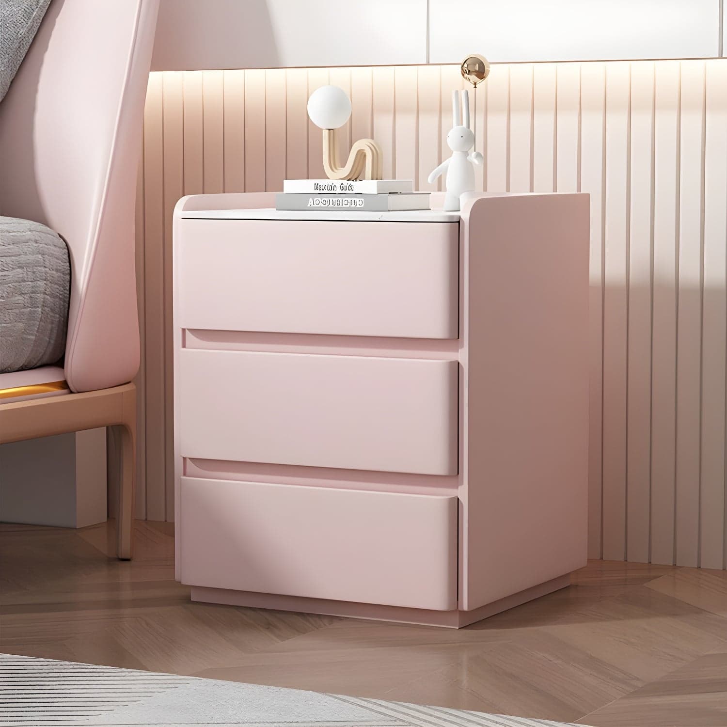 Elegant Modern Wooden Nightstand with Three Drawers for Storage in Narrow Size - image 5