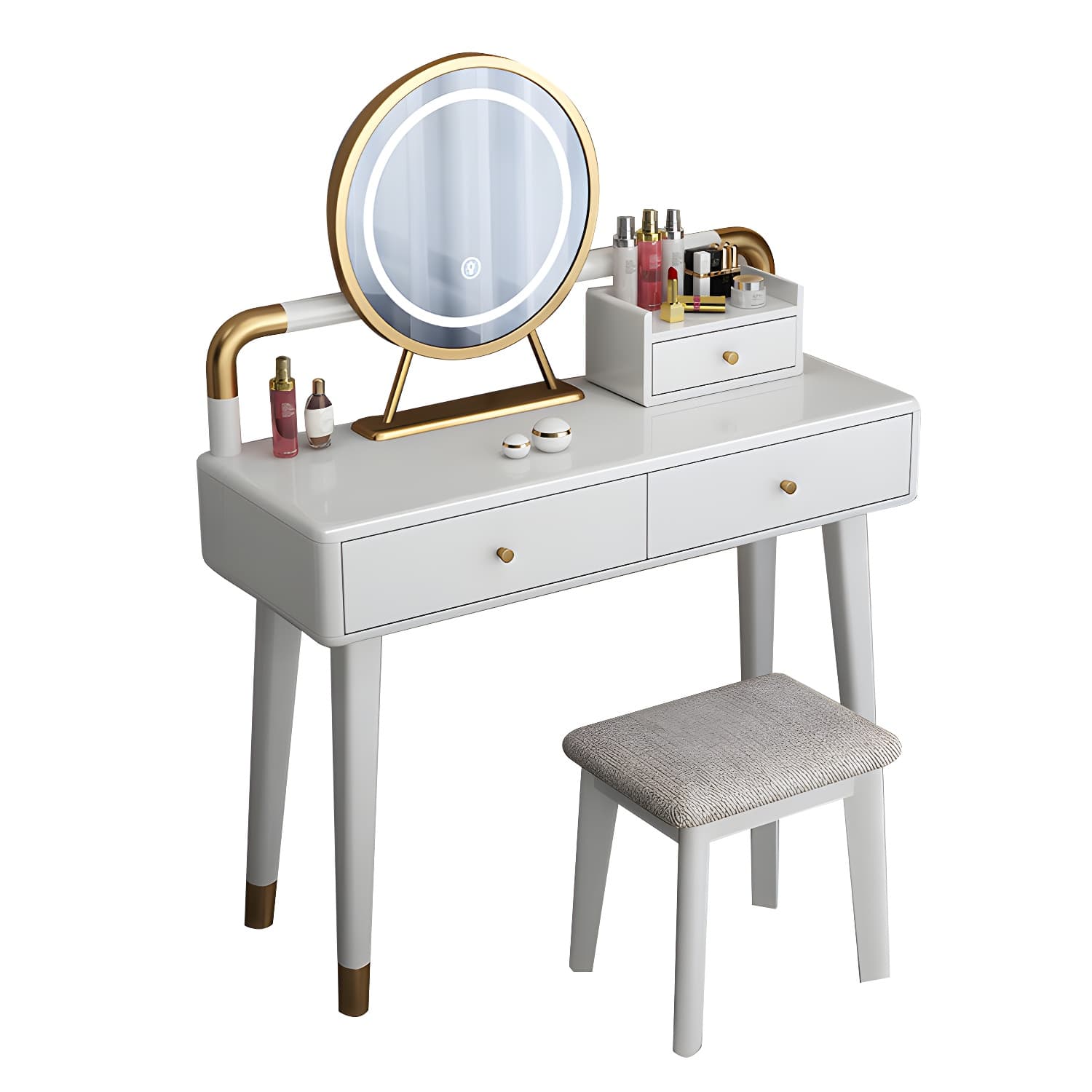 Solid Wood Make-up Vanity With Drawers and Stool for Bedroom - image 16