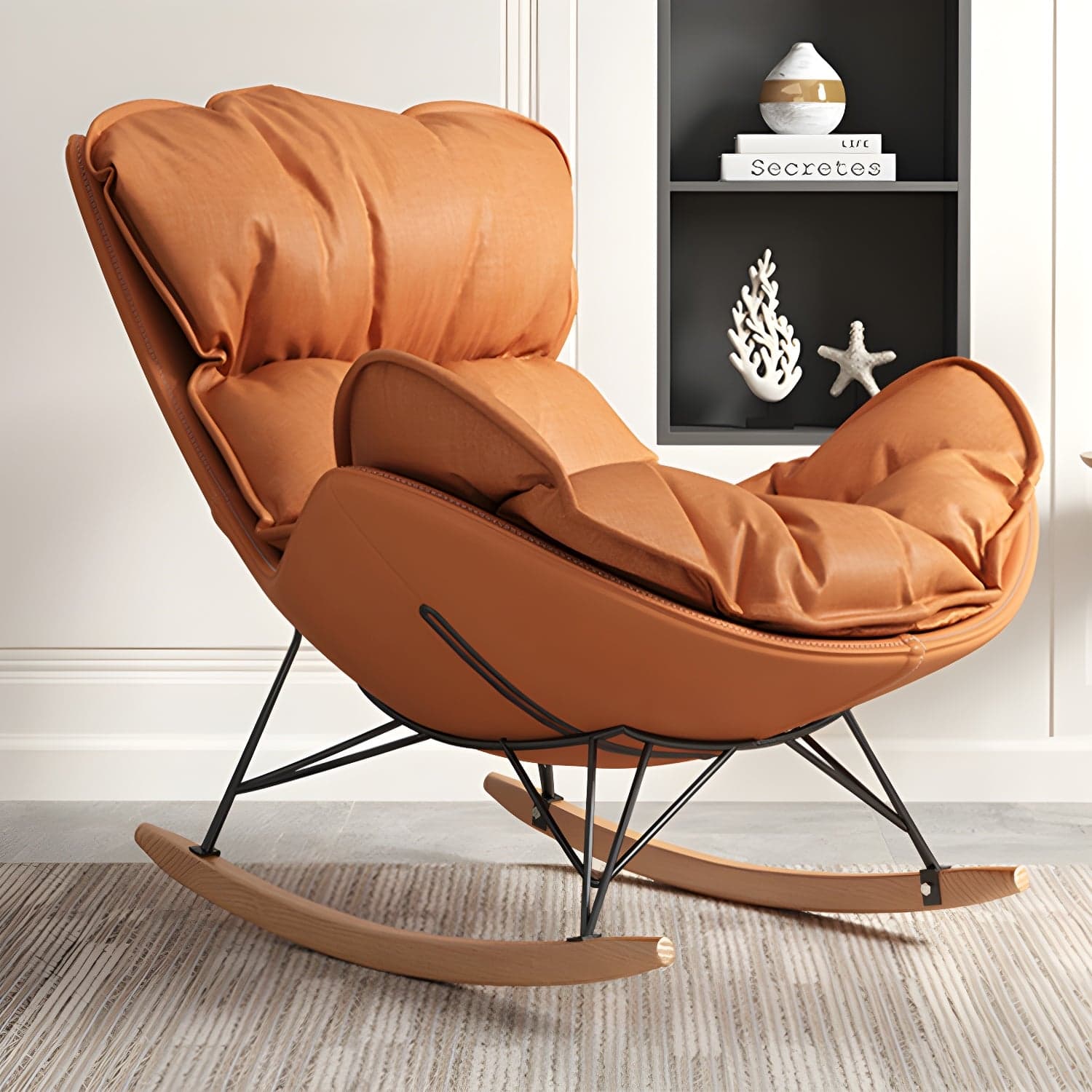 Modern Faux Leather Upholstered Rocking Chair with Stain and Water Resistance for Ultimate Comfort - image 4