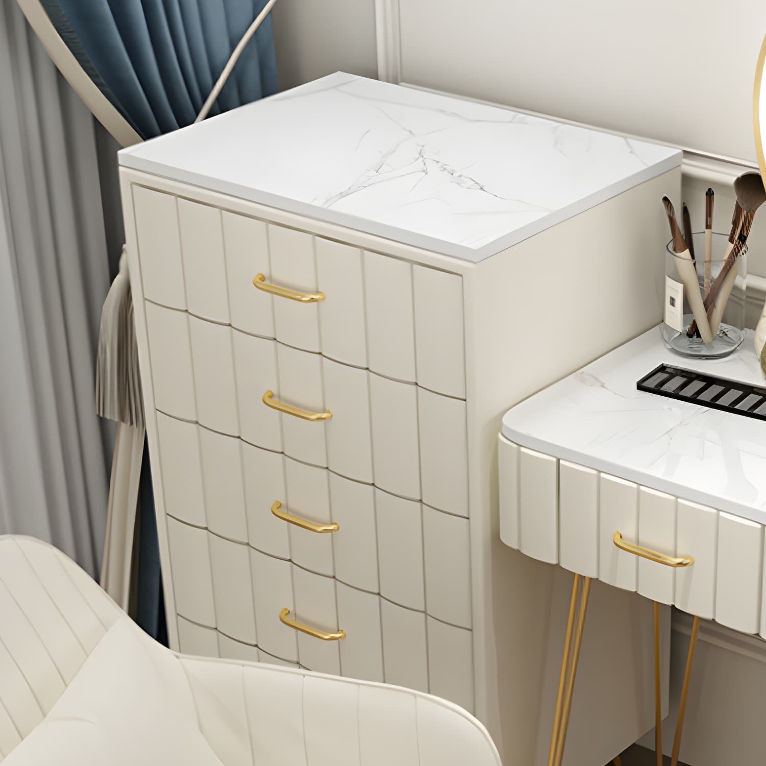 Contemporary With Drawer Wooden Bedroom Lighted Mirror Make-up Vanity - image 10