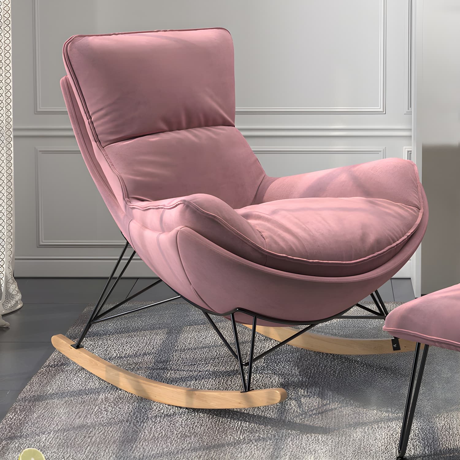 Contemporary Upholstered Rocker Chair Metal Frame Spindle Rocker Chair for Living Room - image 14
