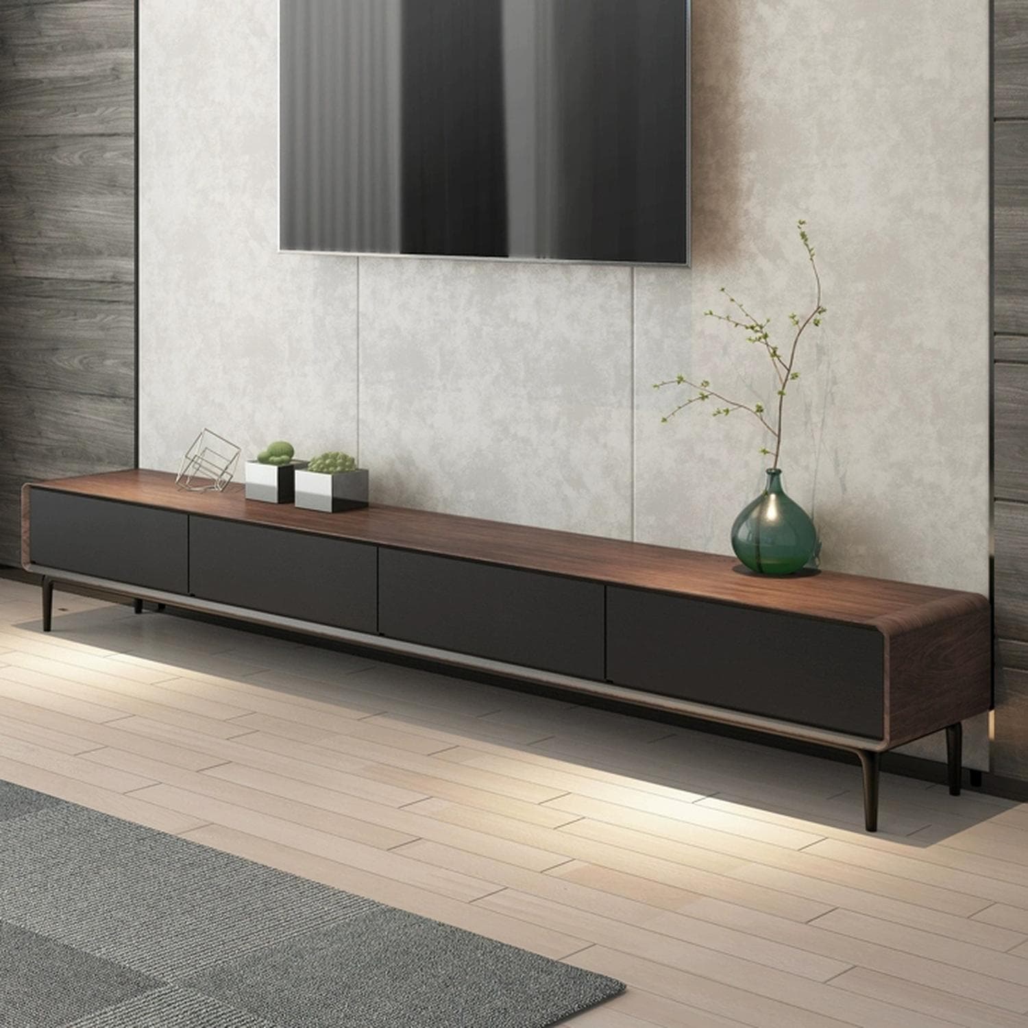 Modern Wood TV Stand with Drawers and Cable Management, Low Height, with Legs - image 7