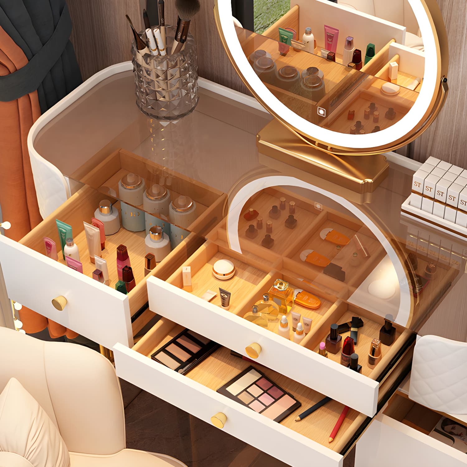 5/6 Drawers & Mirror Jewelry Vanity Desk 30.7" Tall Makeup Vanity Desk - image 9