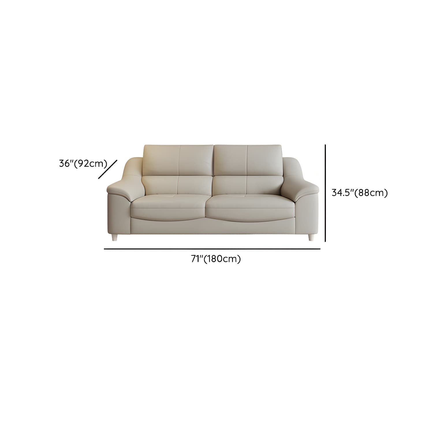 Beige Genuine Leather Modern Stationary Sectional Sofa with Wood Frame - image 13