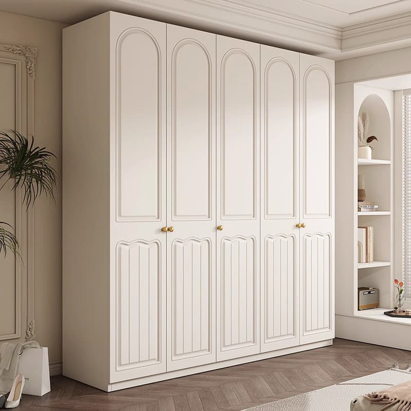 Chalk Minimalist Laminate Cabinet Armoire with Compartments, Interior Shelves, and Clothing Rod