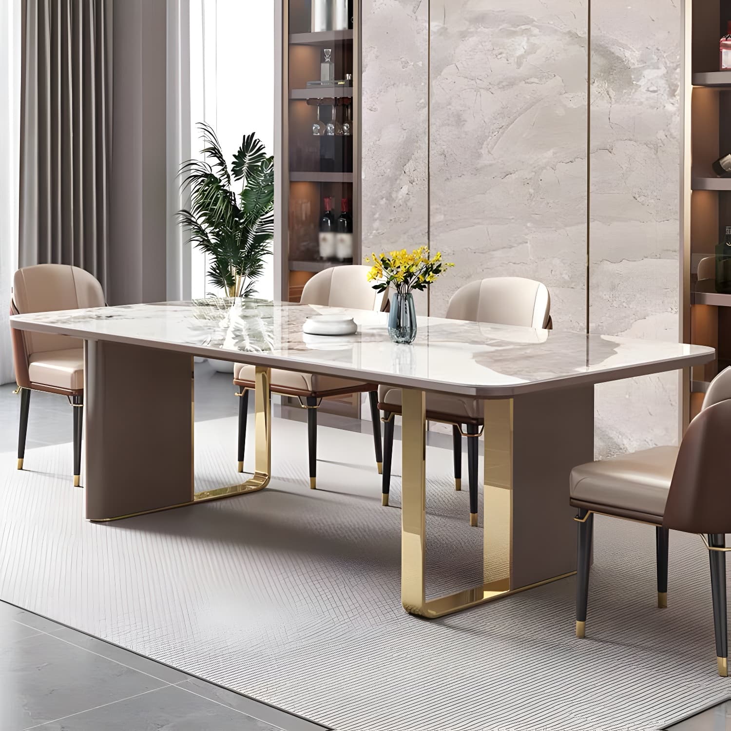 Luxury Sintered Stone Top Dining Set Rectangle 1/4/5/6/7/9 Pieces Dining Table with Chairs - image 4