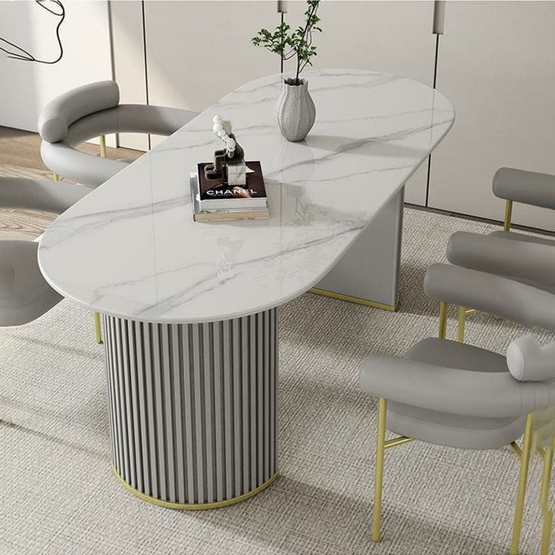 Contemporary Stone Top Oval Dining Table with Metal Legs for Dining Room - image 13