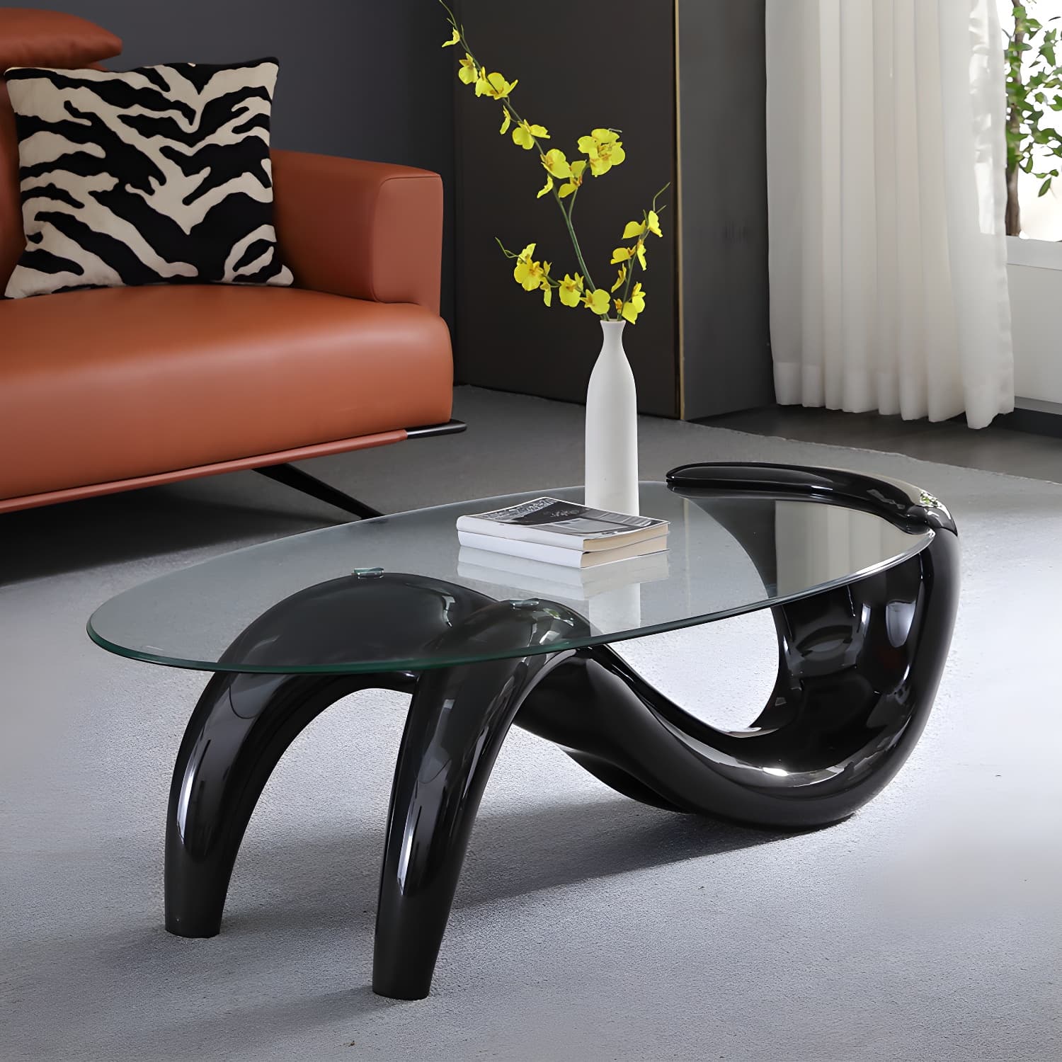 Glass Top Cocktail Table Oval Modern Minimalist Coffee Table