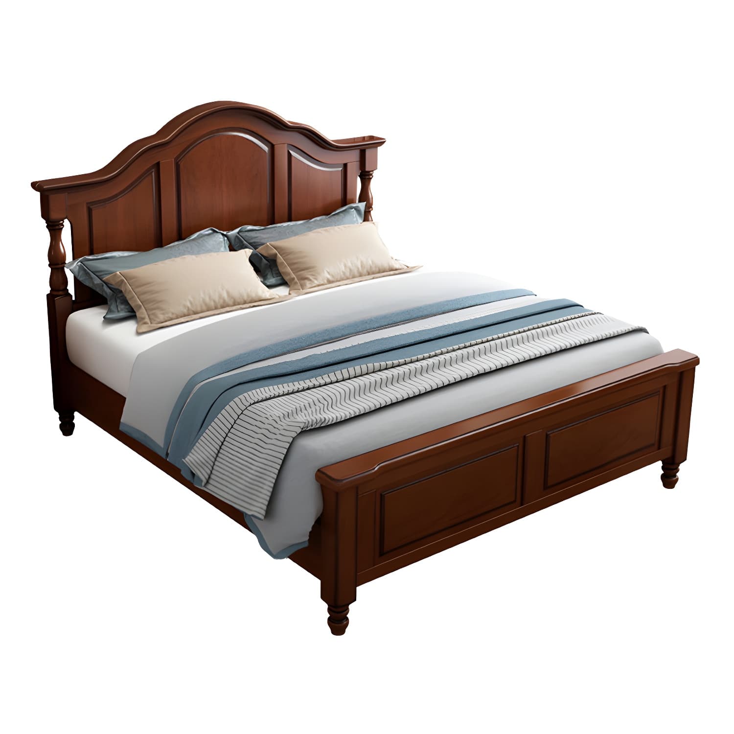 Contemporary Brown Bed Frame Solid Wood Bed with Arched Headboard - image 5