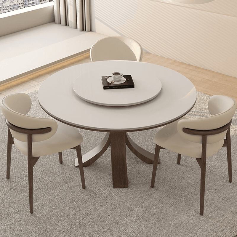 Dining Table Set with Rounded Stump Base and Fixed Table, Featuring Padded Chair with Back, 5-piece in White - image 4