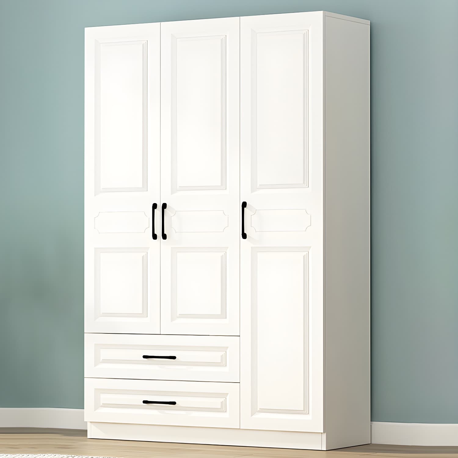 White Modern Wood Wardrobe Armoire with Clothing Rod and Shelves - image 3
