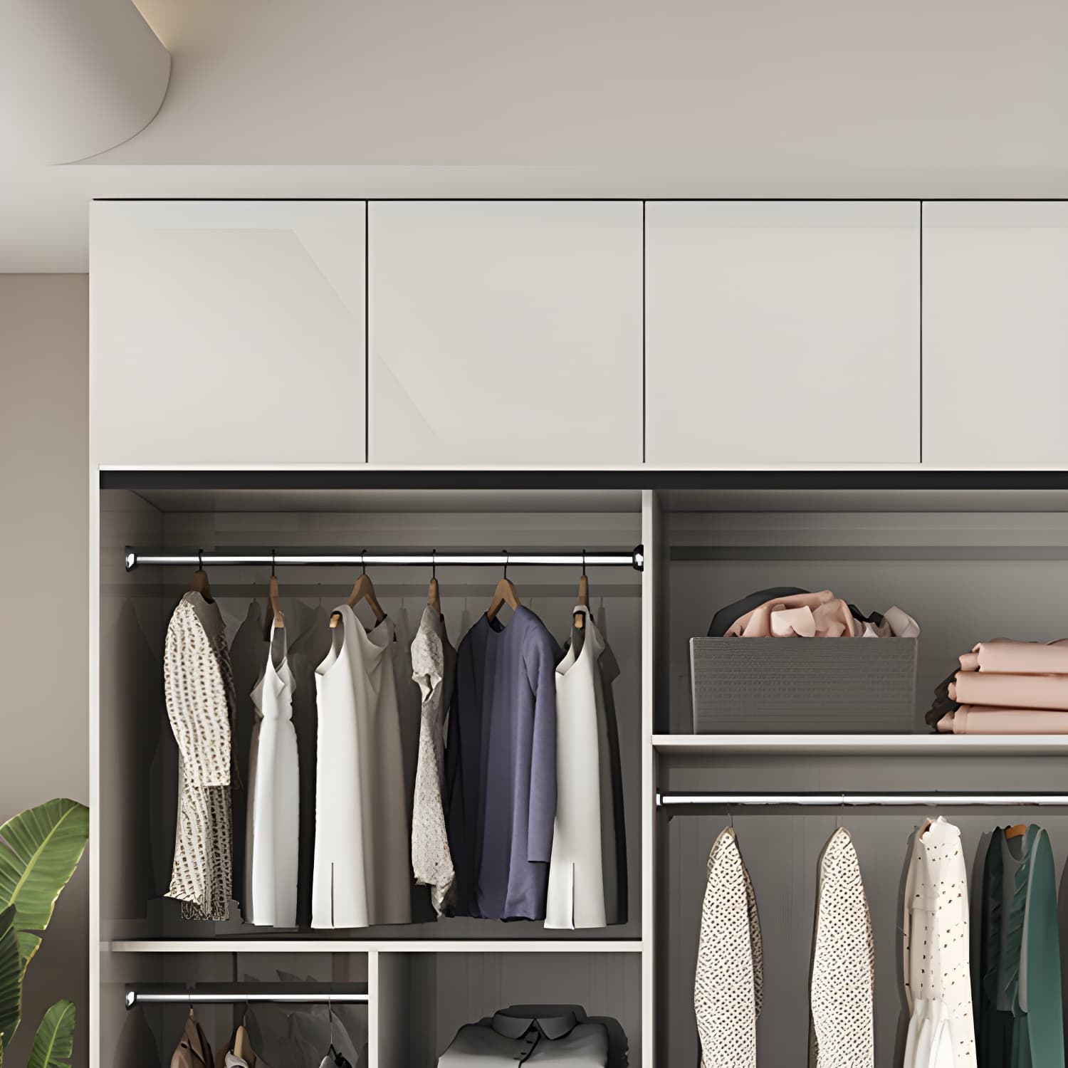 White Colour Wooden Wardrobe Cloth Rod Included Wardrobe Closet with Shelves - image 6