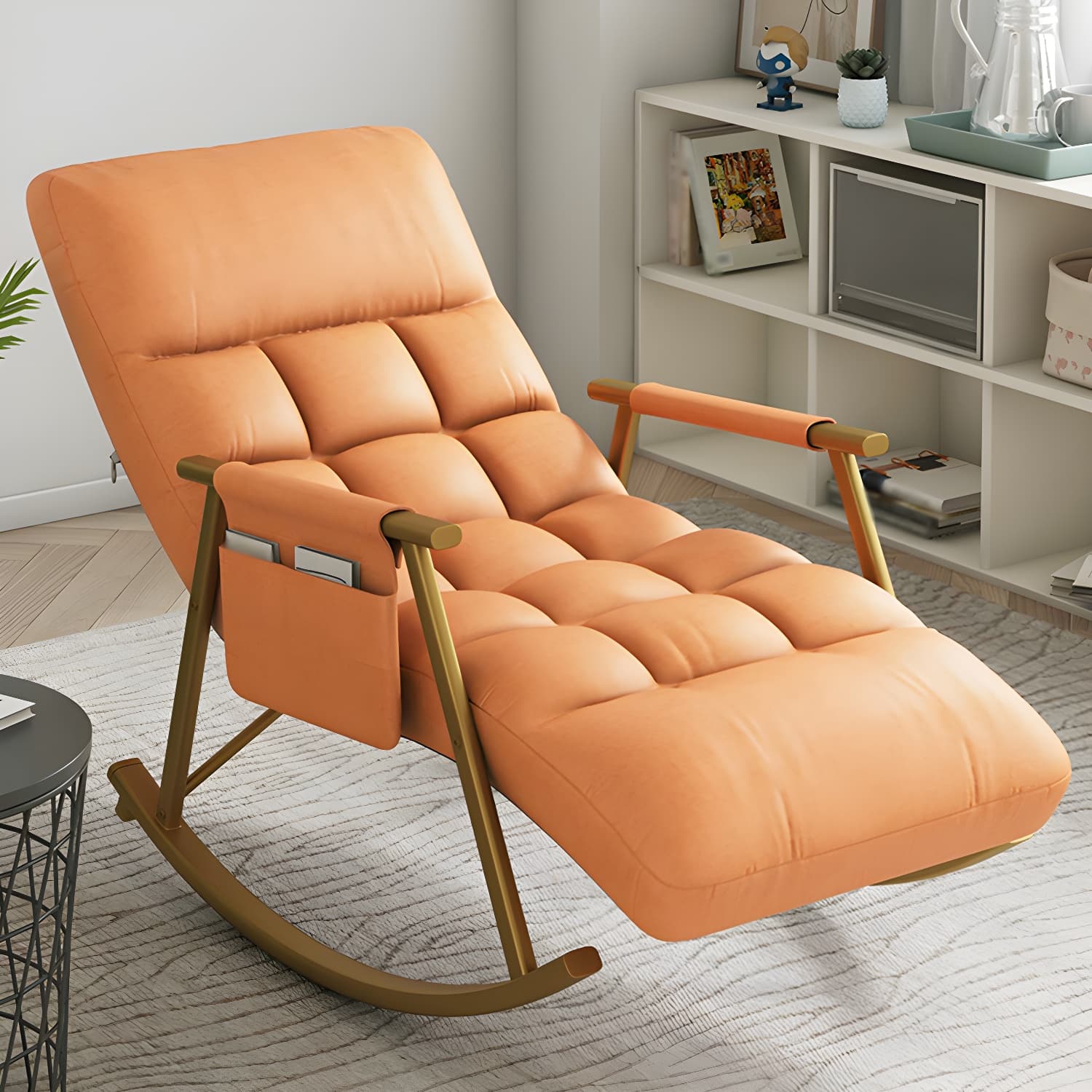 Faux Leather Upholstered Rocking Chair with Storage Rocker in Living Room - image 15
