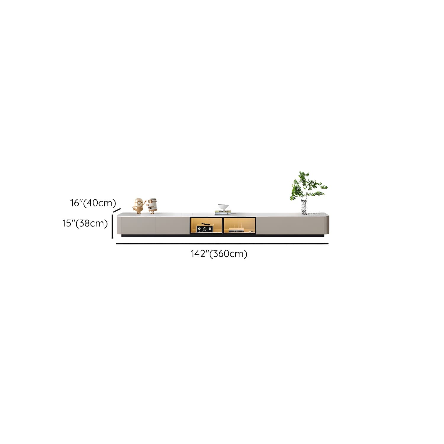 Modern White Stone Top TV Stand with Storage and Cable Management - image 21