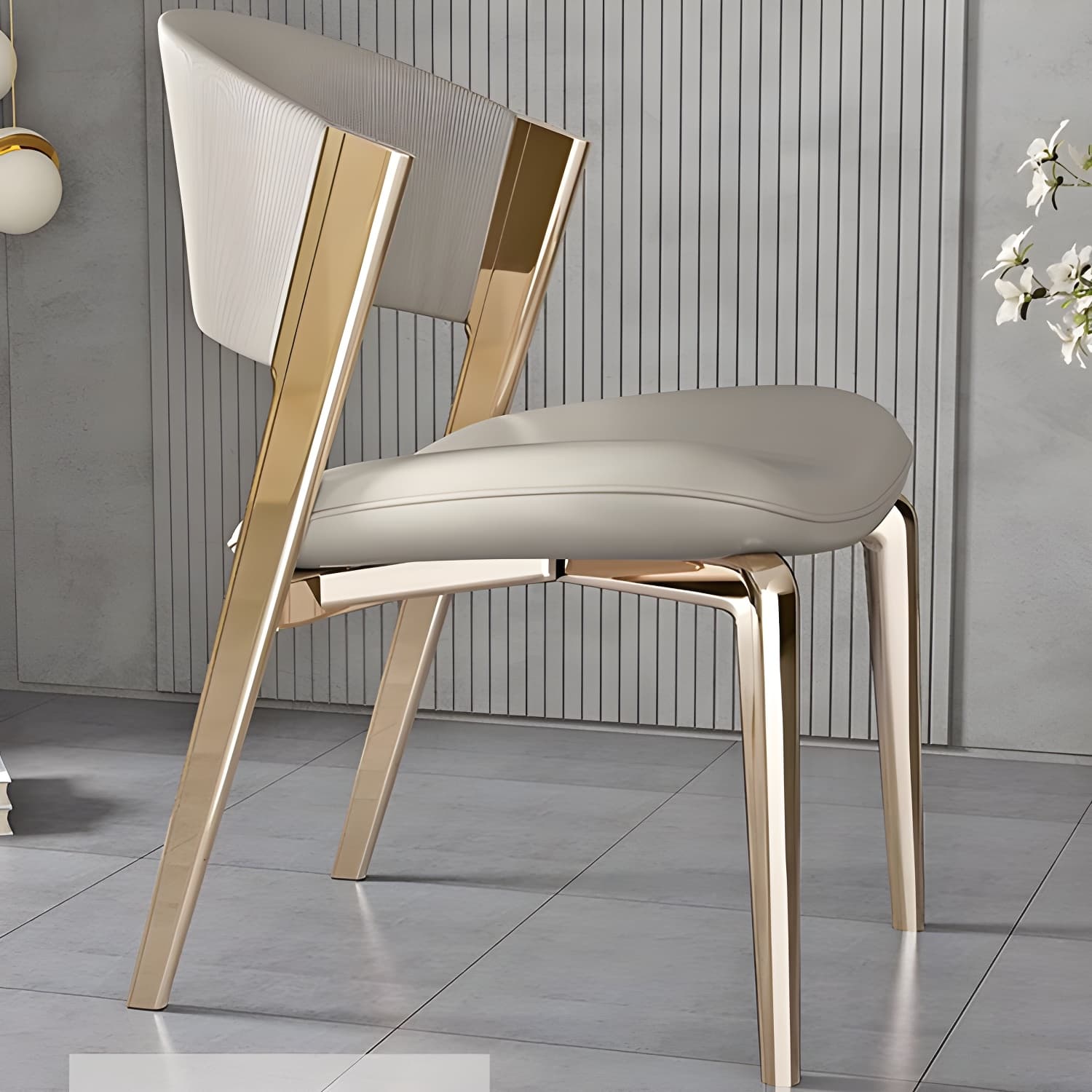 Glam Faux Leather Side Chair with Brass/Gold Legs and Open Back for Kitchen & Dining - image 11