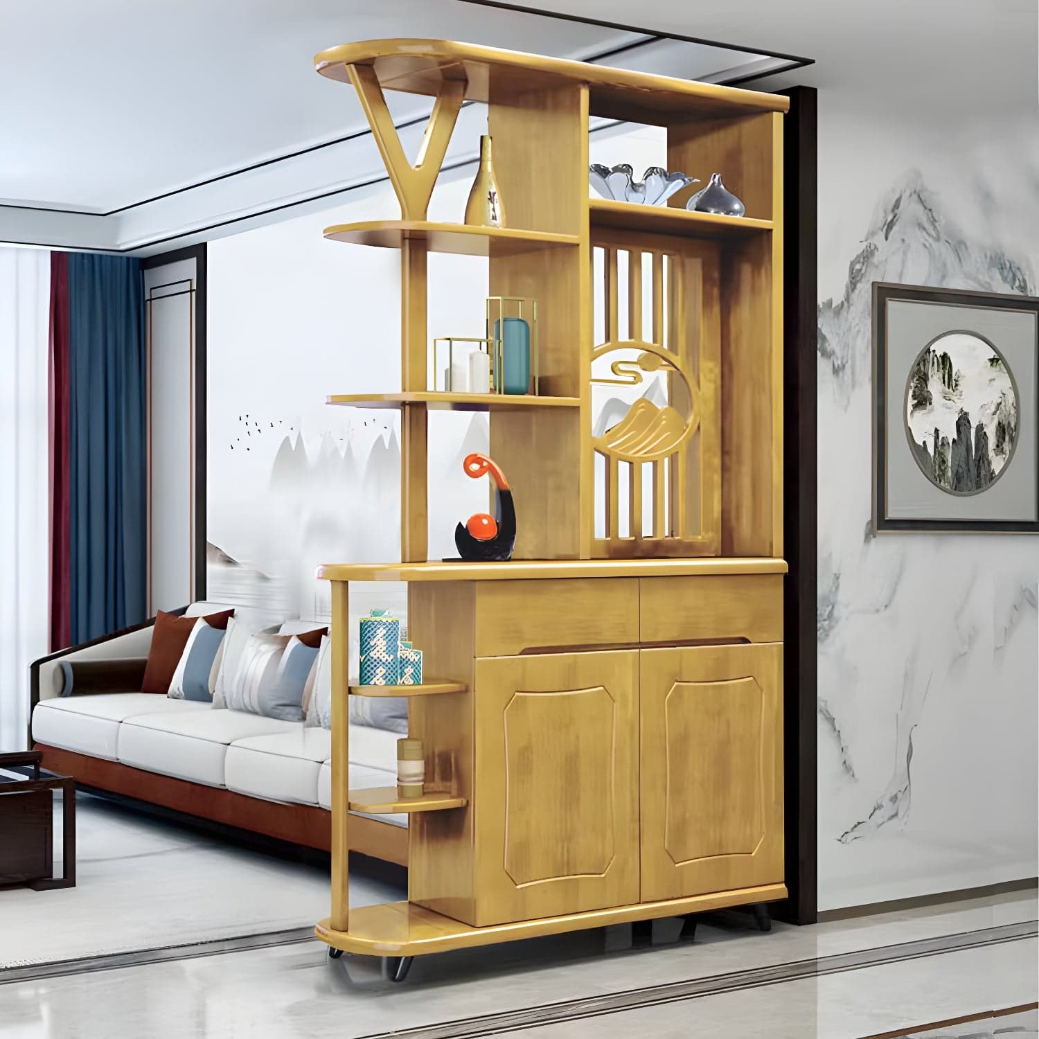 Mid-Century Modern Solid Wood Rectangle Accent Cabinet Glass Paned with Shelves - image 6