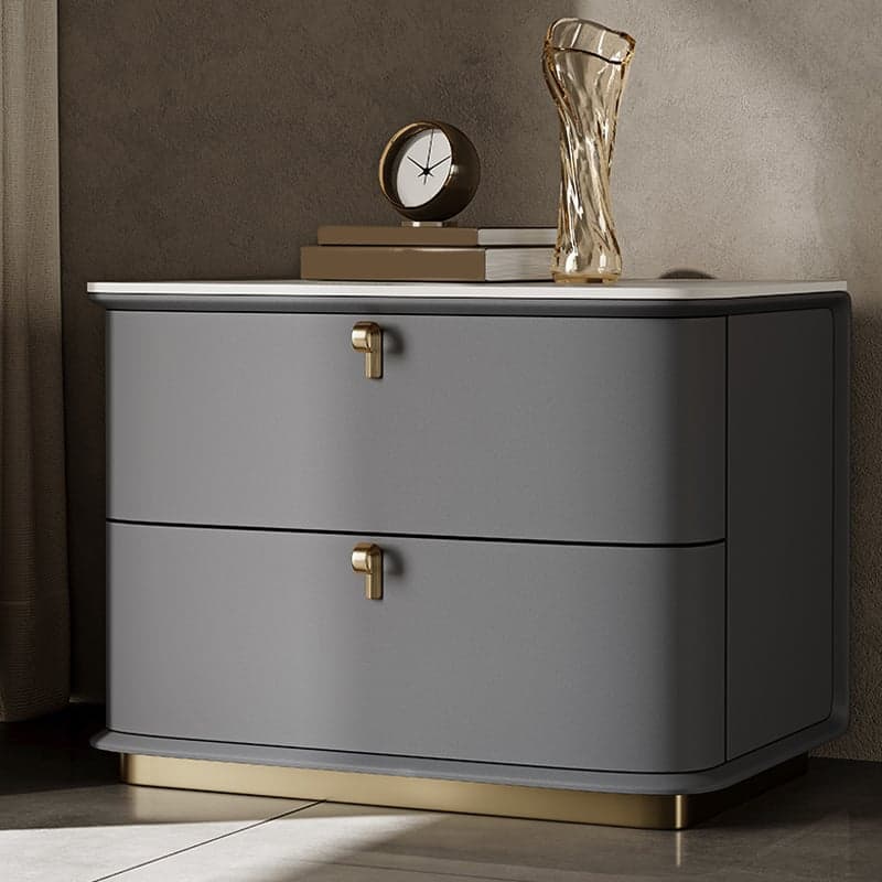 Modern Faux Leather Drawer Storage Nightstand with Stone Table Top - image 10