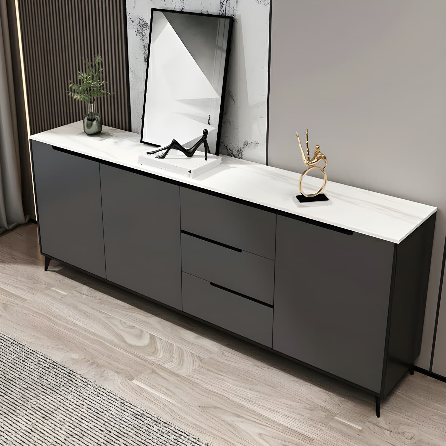 Modern Wood Sideboard with 3 Drawers and 3 Doors - Overall Dimensions 40cm W x 85cm H - image 7