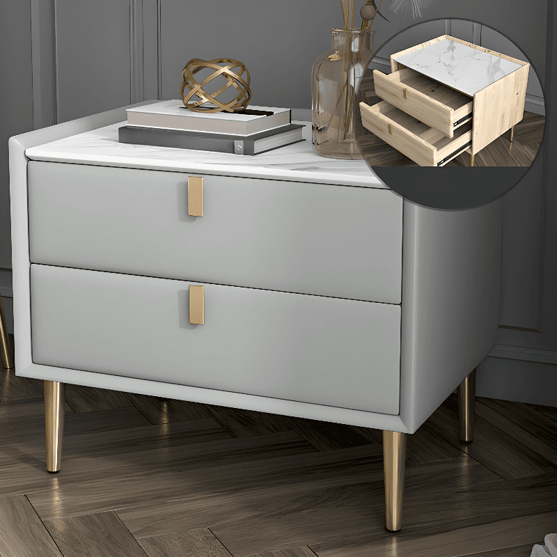 Organic Modern Nightstand With Drawer Organization Featuring 2 Drawers, Stone Countertop, and Leg - image 6