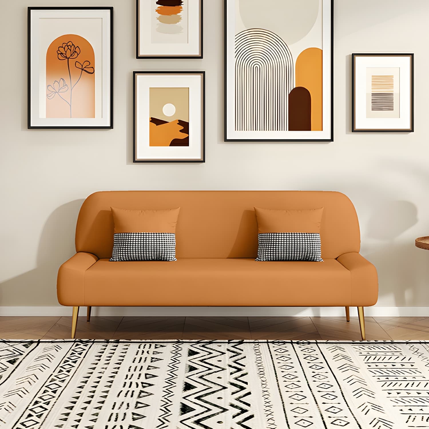 Scandinavian Faux Leather Small Size Sofa with Armless Design in Solid Color - image 10