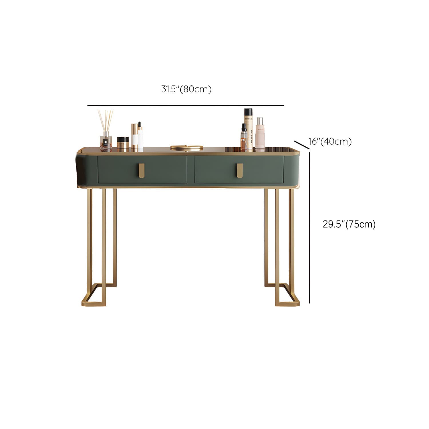 Glass Top Dressing Table Solid Wood Green Make-up Vanity with Drawers - image 16
