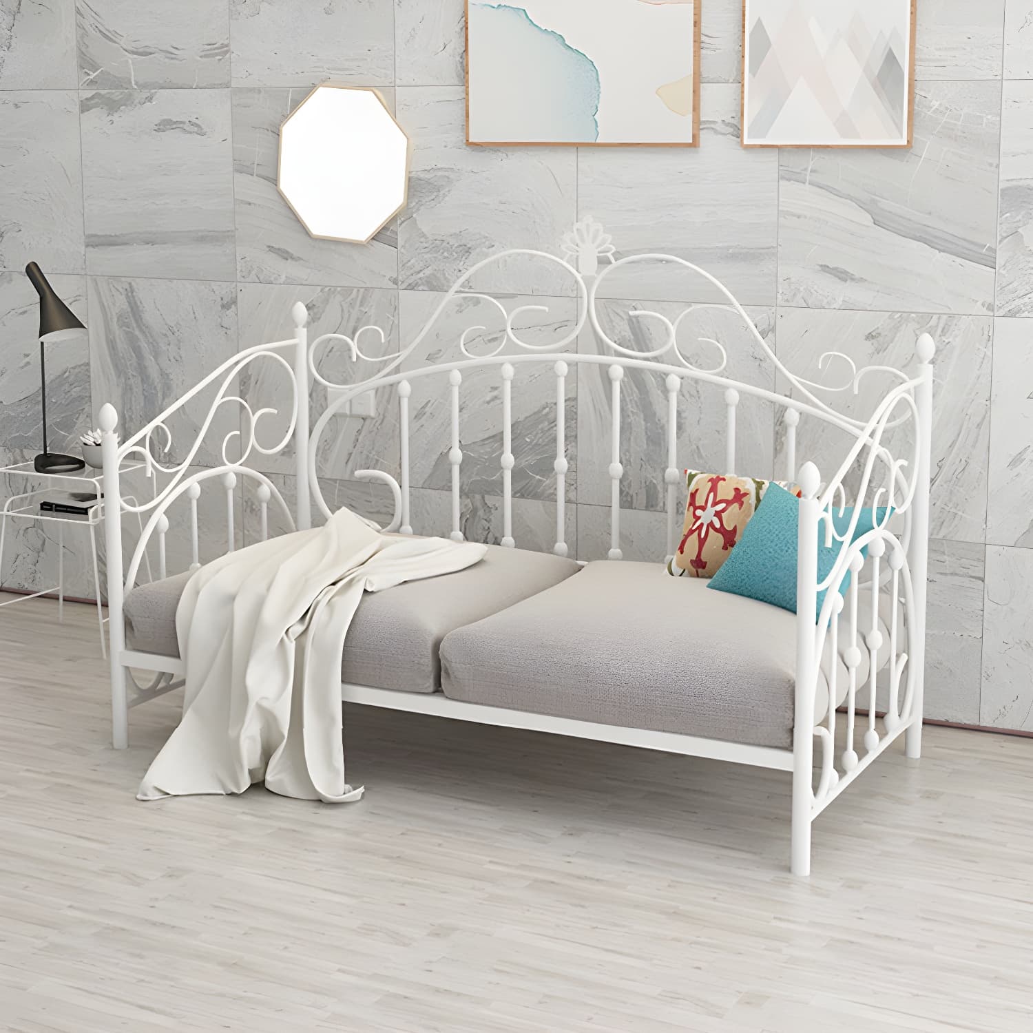 Luxurious Open-Frame Bed 45.28-inch High Metal Child's Bed with Headboard - image 3