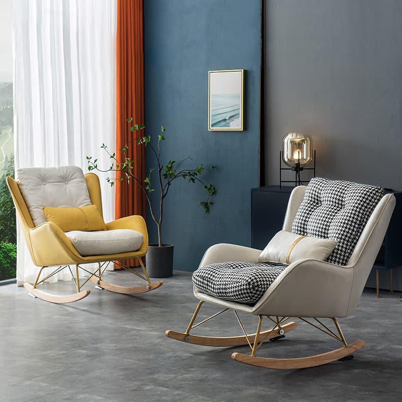 Ergonomic Stationary Round Arm Living Spaces Rocking Chair with Rear, Winged-back Chair - image 11