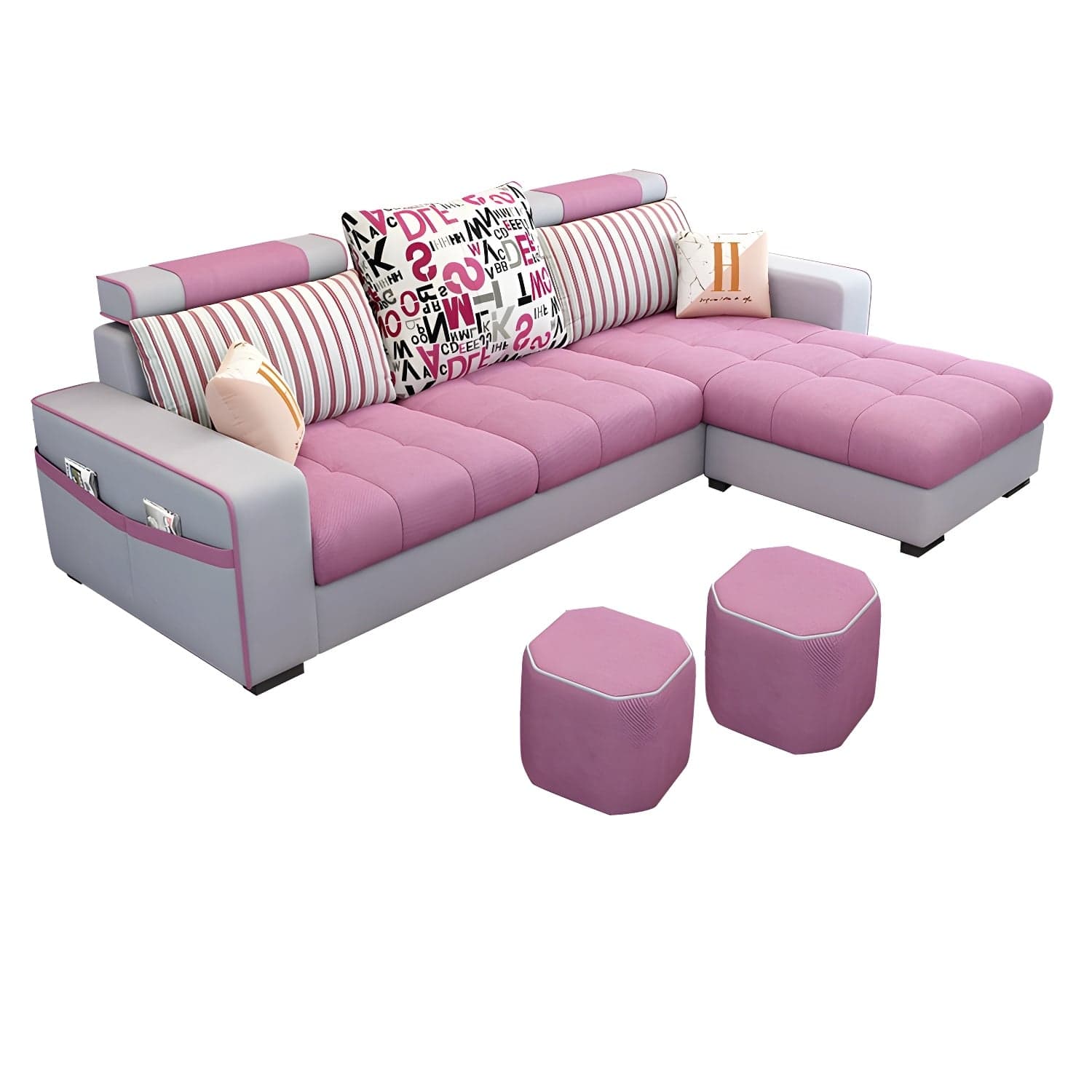 Modern L-Shaped Linen Sectional Sofa with Ottoman and Slipcover, Reversible Design - image 9