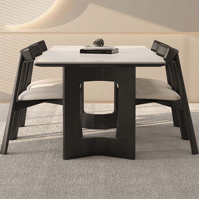 Slate Dining Table Set with Two-sided Pedestal, Padded Chair, and Back for 4 People - 5-piece in White
