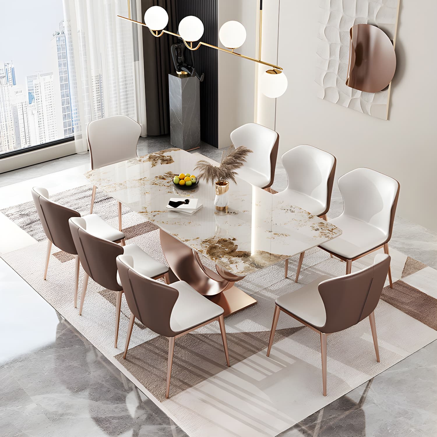Modern Style Sintered Stone Dining Table Set 1/4/5/7/9 Pieces Dining Set for Home Use