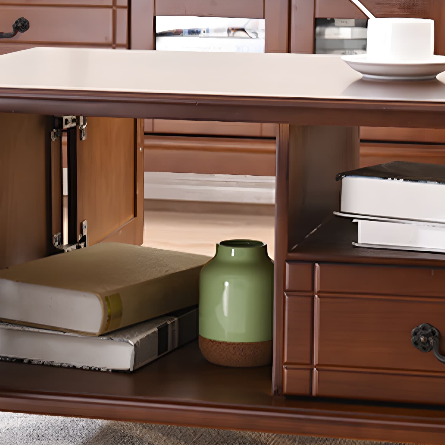 Modern Rectangular Wood Coffee Table with Drawers and Shelves for Stylish Storage - image 8