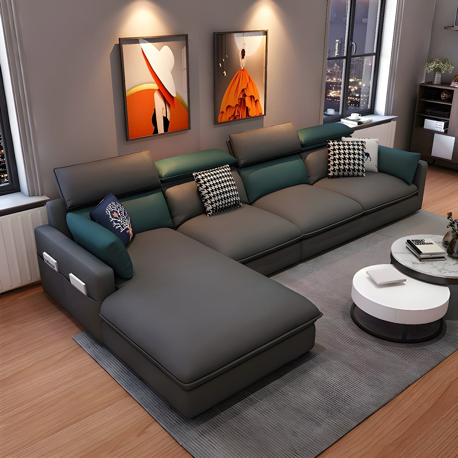 Modern Wood Frame L-Shape Sectional Sofa Chaise with Tech Cloth Upholstery - image 6