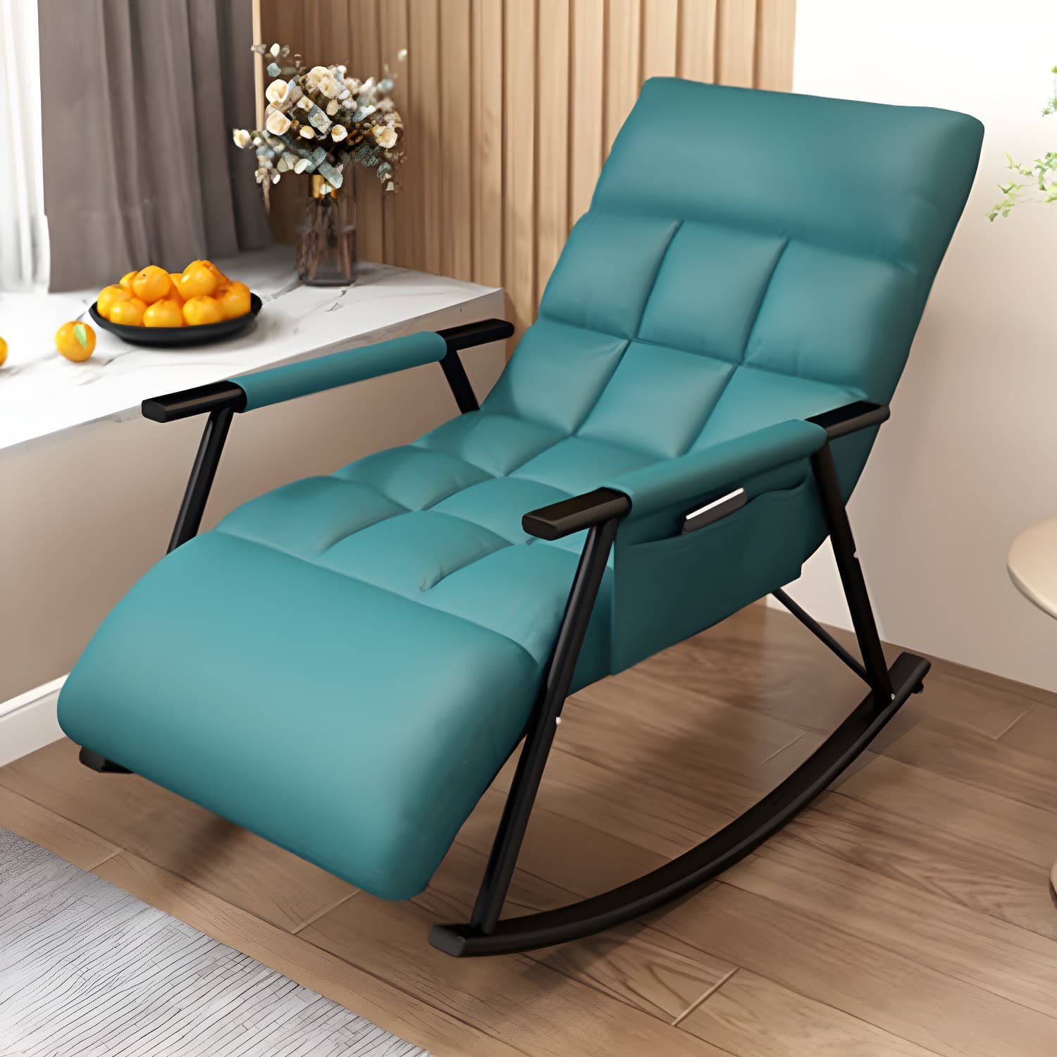 Modern Style Rocking Chair Faux Leather Upholstered Chair with Storage - image 3