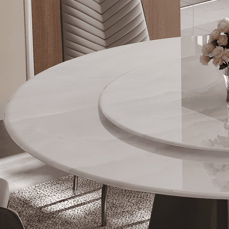 Minimalist Dining Table Set with Rounded Shape and Stump Base, Padded Chair with Back in White - image 5