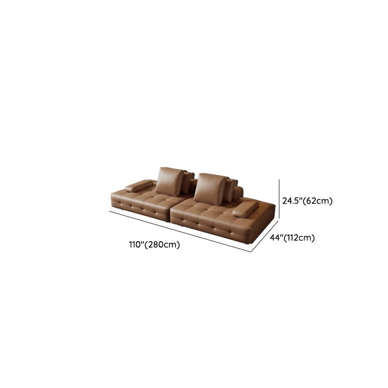 Tear Resistant Standard Sofa in Coffee Leather with 4 Pillows - image 6
