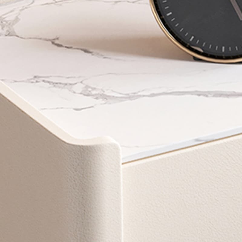 Modern Faux Leather Nightstand with 2 Drawers in Stone Countertop - image 18