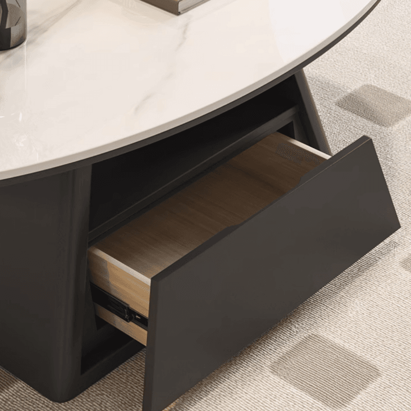 Single Board Game Coffee Table with Slate Top and Base, Elliptical Shape, 1 Drawer, and 1 Shelf - image 8