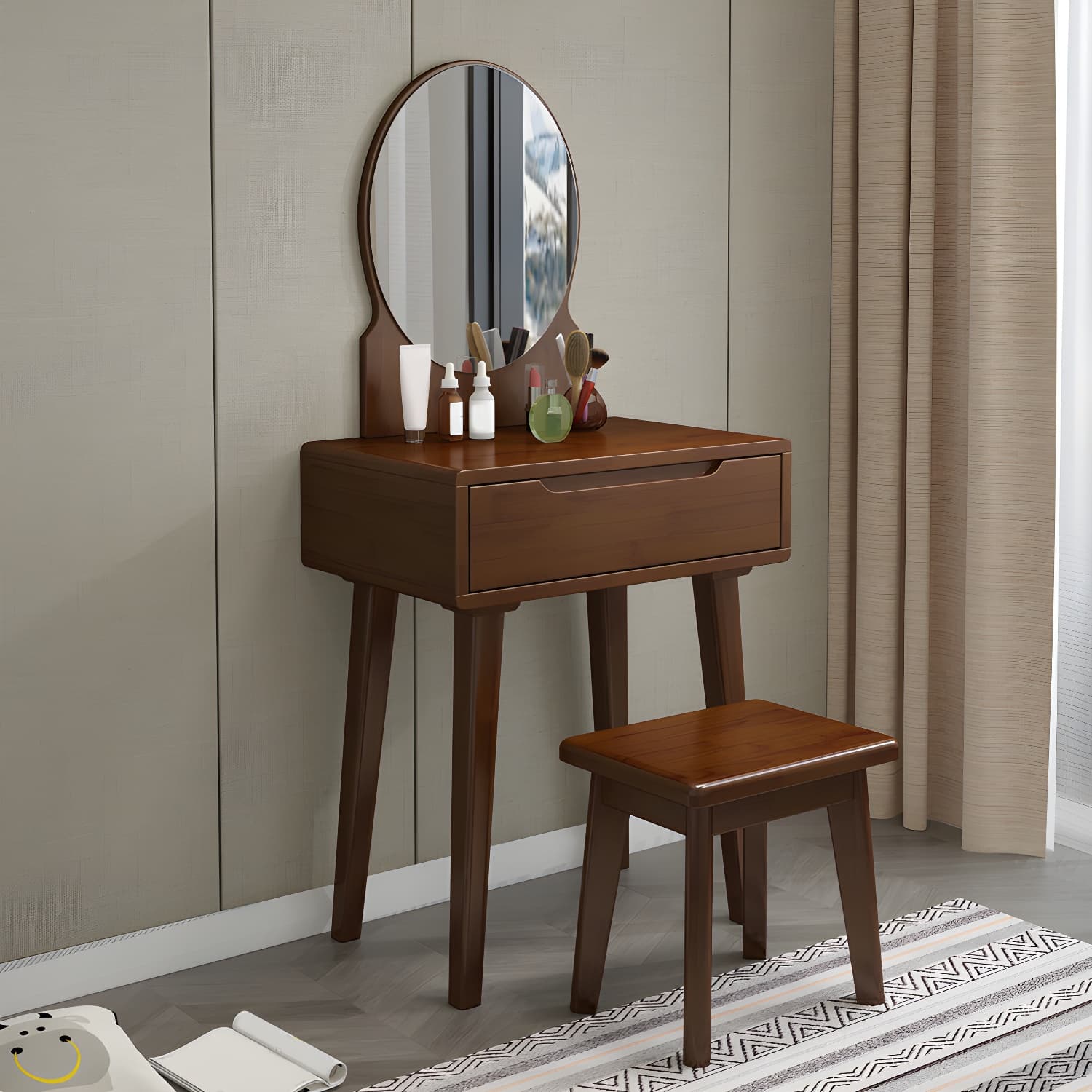 Scandinavian Vanity Makeup Table Set Solid Wood Dressing Table Stool Set - image 3