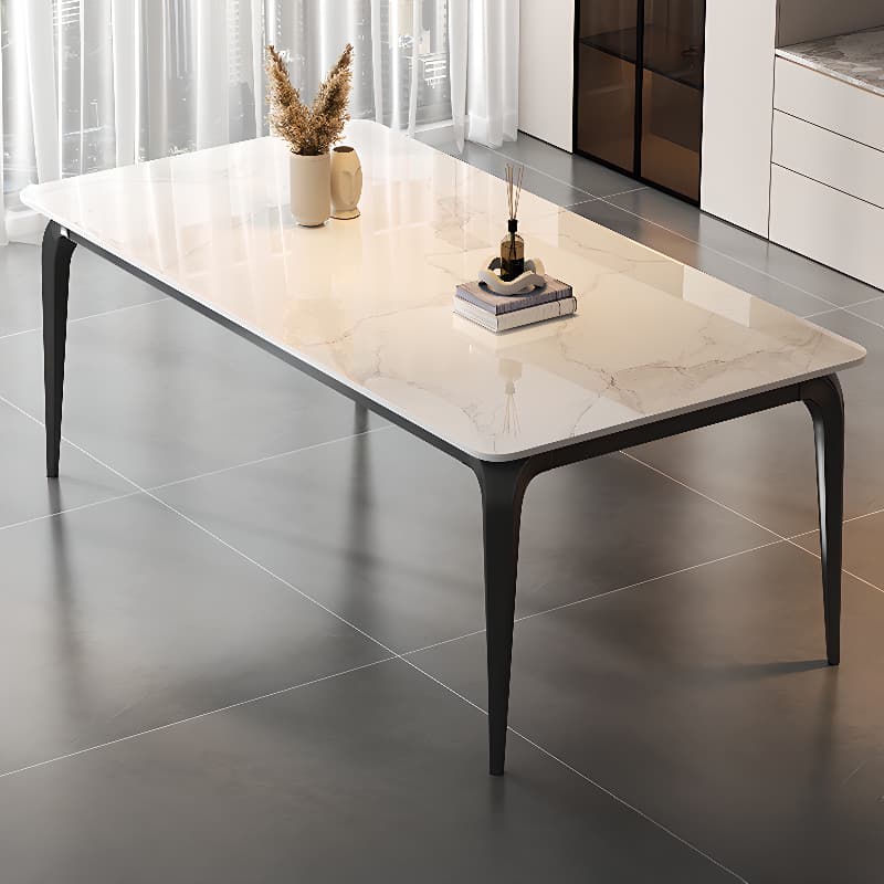 Minimalist Rectangular Dining Table with Slate Stone Top, Fixed Table, Storm Gray/White/Brown Colors - image 6
