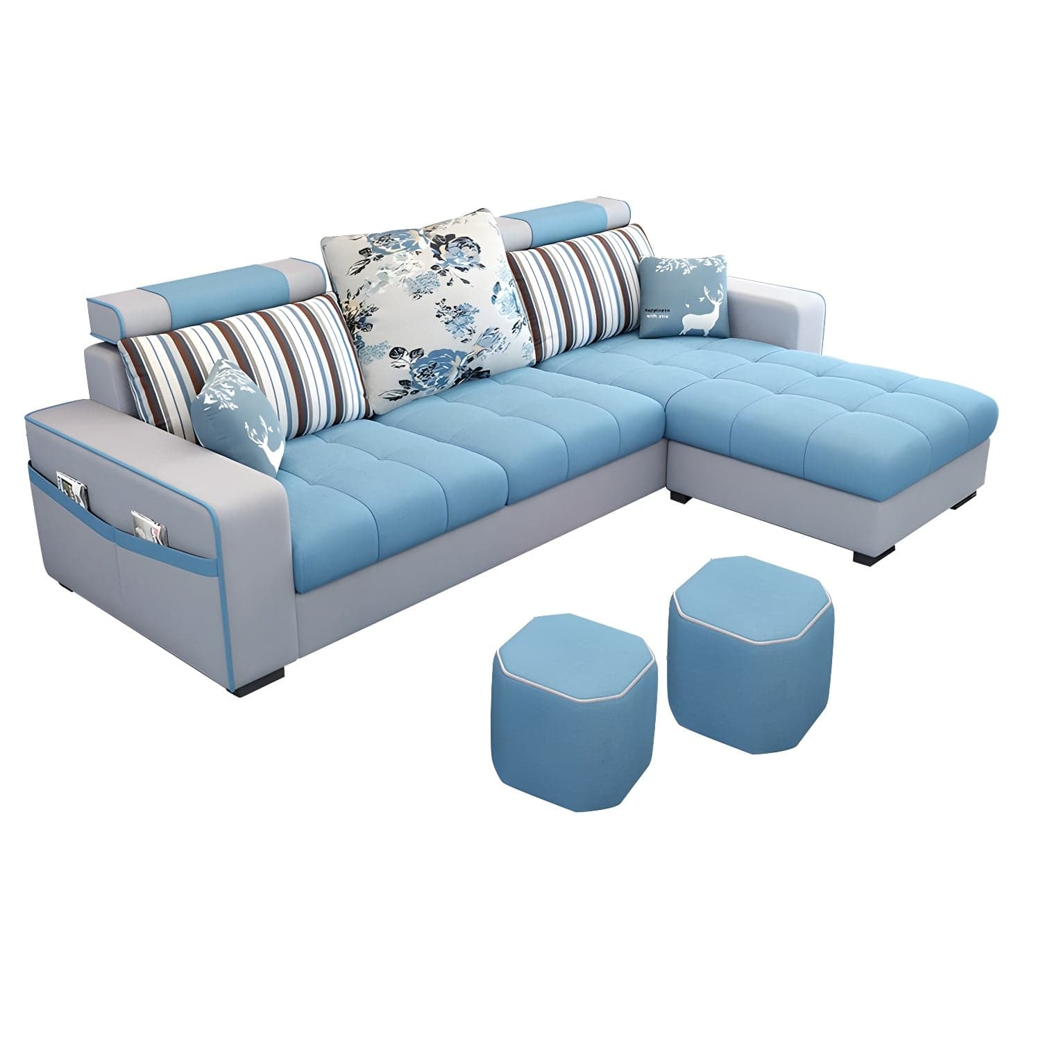 Modern L-Shaped Linen Sectional Sofa with Ottoman and Slipcover, Reversible Design - image 10